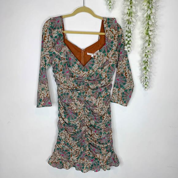 NWT VERONICA BEARD Lozano Floral Ruched Mini Dress Caramel Multi silk boho 3021 - Picture 10 of 14